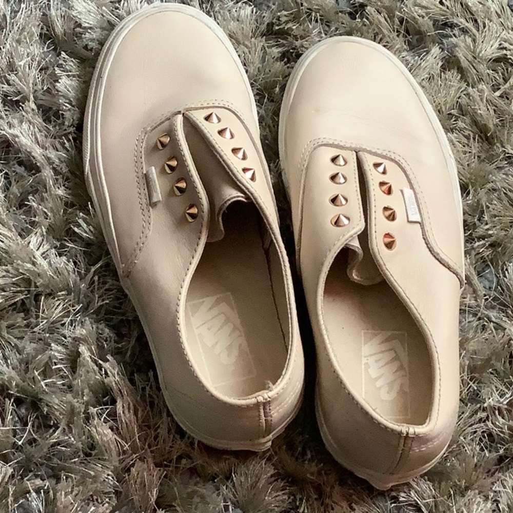 Off white leather Vans with gold spikes